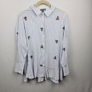 Jessica L.Striped long-sleeved button-up shirt size 18W with embroidered flowers